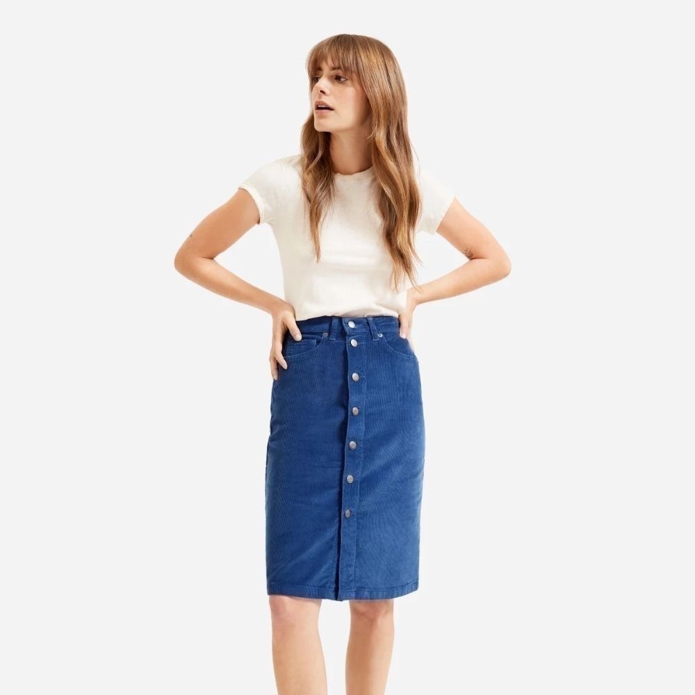 Everlane | The Button Front Corduroy Skirt Blue Size 25
